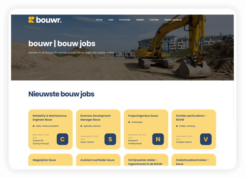 Bouw jobs | Bouwr jobplatform | Werken in de bouw | Bouw vacatures op één website | Bouw jobs | Bouwjobs - Construct jobs - Bati vacature - Bouwjob | België
